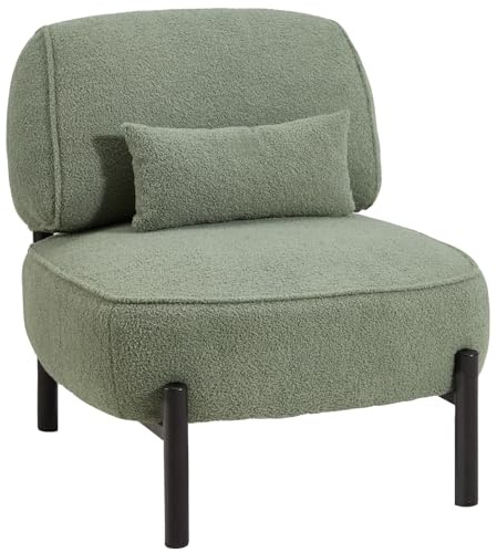 YODOLLA Mid-Century Modern Akzentstuhl – Extra großer Teddy-Polster-Loungesessel Armlehnensessel mit Kissen, Stabiler Metallrahmen, bequemer Lesesessel für Schlafzimmer, Wohnzimmer & Balkon (grün)