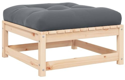 YunCangg Garten-Fußhocker mit Kissen, Massivholz Kiefer, 70x70x30 cm, modular für Outdoor-Möbel, Bequeme Terrassen-Sitzgelegenheit, Anthrazit