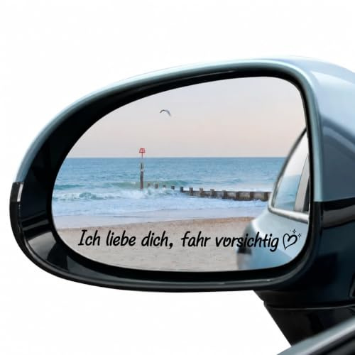 Ich Liebe Dich Fahr Vorsichtig Aufkleber Satz, Auto Sticker Love Liebe | Auto Deko für Autospiegel mit Vierblättriges Kleeblatt Schlüsselanhänger Als Führerschein Bestanden Geschenk(Schwarz)