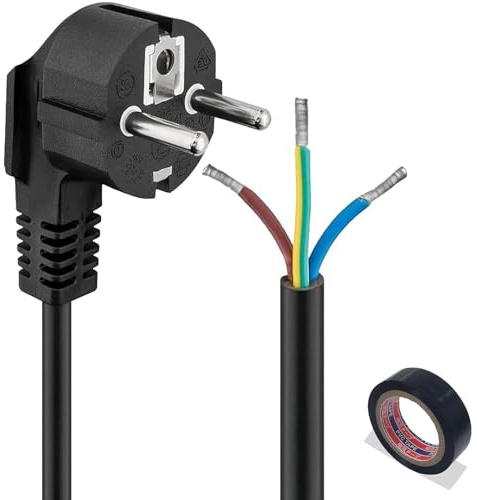 AmiCera Anschlussleitung 1,5m, Stromkabel mit Isolierband Versehen, Anschlusskabel mit Stecker, Schuko Stecker mit Kabel Kompatibel mit Verschiedenen Elektrischen Ausrüstungen Schwarz