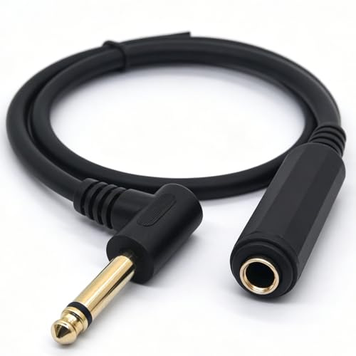 1/4 Inch Extension Cable, 6.35 mm Mono Jack Male to Female Right Angle Extension Lead, Gold Plated Connectors, Professional Audio Extender for Microphone Headphones Guitars Home Theater, Black TS 50cm