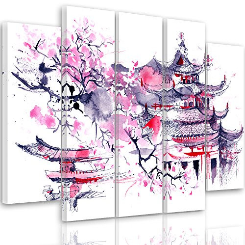 Feeby Quadro Su Tela Ciliegio Giapponese 5 Pezzi Tipo B 150x100 cm Stampa Murale Fotografia Decorazione da parete Immagini Moderni per Soggiorno Camera da Letto Ufficio Cucina Astratto Viola