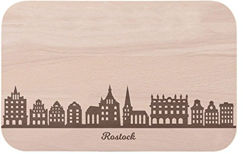 Frühstücksbrettchen Rostock mit Skyline Gravur - Brotzeitbrett & Geschenk für Rostock Stadtverliebte & Fans - ideal auch als Souvenir