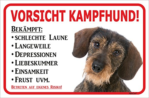 AdriLeo Schild - Vorsicht Rauhaardackel - Kampfhund - (15x20cm) / Achtung Hund Wachhund Dackel Teckel Dachshund robust langlebig UV-beständig wetterfestes Warnschild