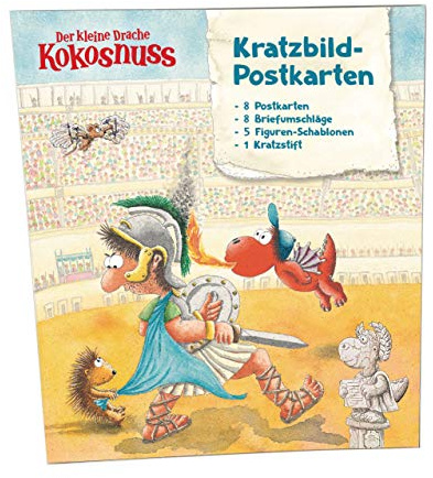 Der kleine Drache Kokosnuss - Kratzbild-Postkarten Set: 8er Set Postkarten mit Schablone