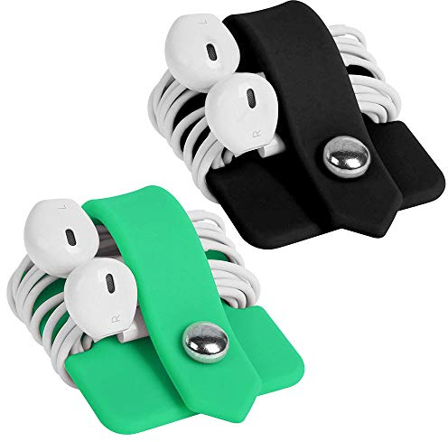 CODIRATO 2 Stück Kopfhörer Organizer Silikon Cord Organizer Kopfhörer Wrap Kabelwinder für Arbeit und Reisen(Grün, Schwarz)