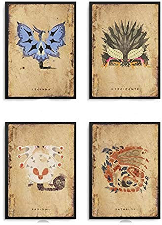 xwwnzdq Monster Hunter Leinwand Malerei Kunstdruck Poster Bild Modernen Minimalistischen Schlafzimmer Wohnzimmer Dekoration 21x30cmx4 Unframed