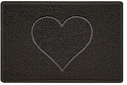 Nicoman Heart Shape Embossed Entrance Door Mat Non Slip Dirt Trapper PVC Spaghetti Mat with Rubber Base, Jet Washable Quick Drying Doormat Indoor or Outdoor - (Small, Brown, 60 x 40cm)