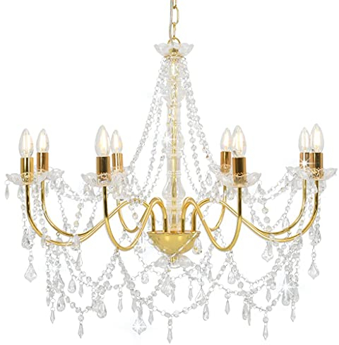 vidaXL Kronleuchter mit Perlen Deckenleuchte Deckenlampe Kristall Lüster Hängeleuchte Hängelampe Pendelleuchte Pendellampe Golden 8xE14-Fassungen