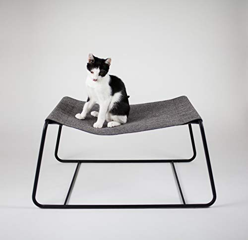 LucyBalu Katzen Liegebett Float I Freistehende Hängematte 70 x 47 x 35 cm I Pulverbeschichtetes Metallgestell und natürlicher Wollfilz (Anthrazit)