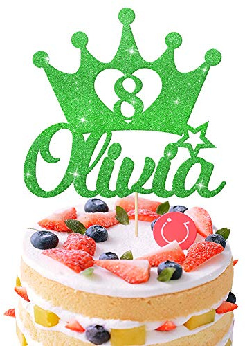 EDSG Personalised Birthday Cake Topper | Custom Crown Cake Decoration with Any Name Any Age 1 3 5 8 | Multicolour Glitter Cake Topper | Green