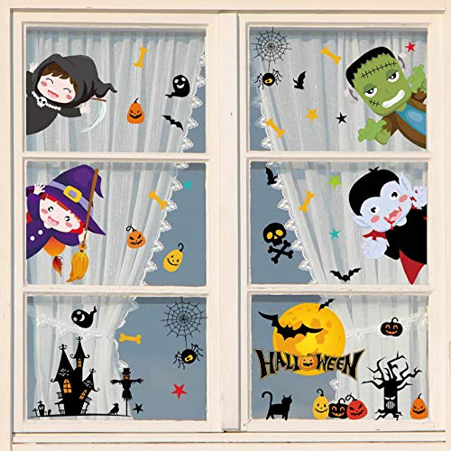 heekpek Halloween Fenster Aufkleber Dekoration de Halloween Aufkleber Fenster Wasserdichtes Selbstklebendes Doppelseitiger Druck Halloween Sticker für Heimdekoration und Schuldekoration