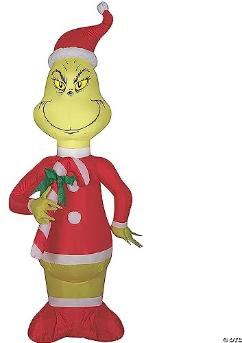 Gemmy Aufblasbarer Dr. Seuss Grinch mit Zuckerstange für drinnen und draußen, 122 cm