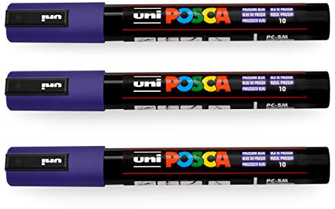Posca Uni-Ball PC-5M Farbmarker, 1,8–2,5 mm, Preußisch-Blau, 3 Stück