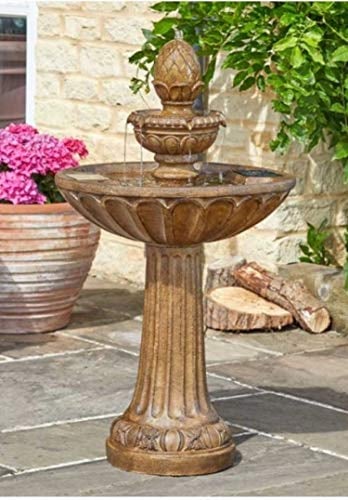 Garden Mile Solar Fountain Cascade Water Feature Traditional Stone Effect Water Feature Ornamental Fountain Bird Bath Garden Patio Energy Efficient Resin 3 Tier Water Feature