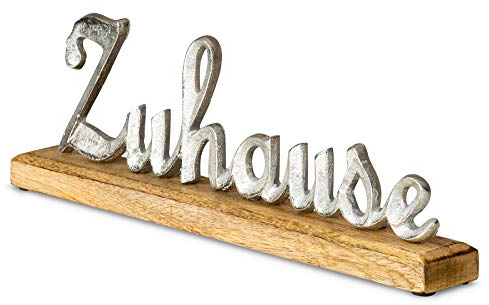 levandeo Schriftzug Zuhause L30cm Metall Silber Mango Holz Deko Aufsteller Tischdeko Wohndekoration