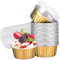 Aluminum Foil Baking Cups with Lids, 50 pcs Gold Dessert Baking Cups Holders, Cupcake Bake Utility Ramekin Clear Pudding Cups for Wedding Christmas Kitchen Birthday Party