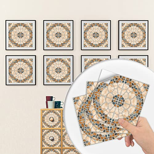 Fliesenaufkleber Elegante Beige Kieselsteine Klebefliesen Fliesenfolie Selbstklebende Mosaikfliesen Wasserdicht Ölfest Küchenrückwand Folie Dekor Fliesenaufkleber Bad 10 Stück(20x20cm)
