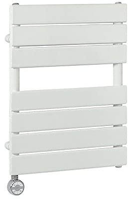 Milano Lustro 400W White Flat Panel Electric Heated Towel Rail Thermostatic - 600mm x 400mm