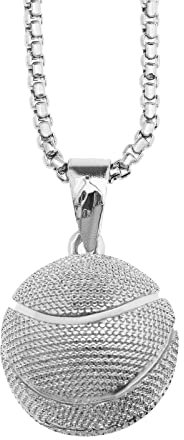 Be In Your Mind Fashion Basketball Pendant Necklace Hip Hop Sports Necklace Stainless Steel Chain Sports Charm Jewelry Decoration for Basketball Fans Lovers Silver