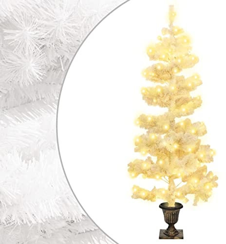 Tidyard Spiral Weihnachtsbaum Weihnachtsdekoration mit Topf LEDs Christbaum Tannenbaum Dekobaum Kunstbaum Weihnachten Dekoration Weihnachtsdeko Weiß 120cm PVC