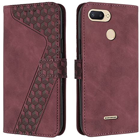 OKZone Kompatibel mit Xiaomi Redmi 6/6A Hülle, PU Leder Handyhülle Tasche Wallet Schutzhülle Xiaomi Redmi 6/6A, Flip Cover Klappbar Brieftasche Etui mit Magnet Kartenfach TPU Lederhülle (Rot)