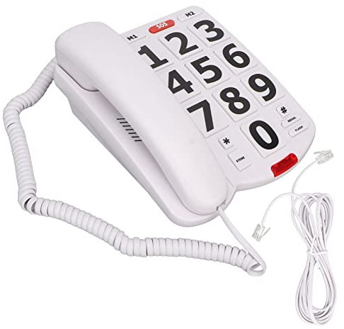 Big Button Phone for Seniors, Simple Classic Corded Landline Telephone Adjustable Volume for Seniors Elderly White