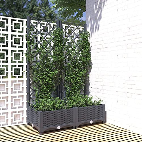 Keketa Pflanzkübel mit Rankgitter Spalier mit Pflanzkasten Blumenkasten mit Spalier Gartenspalier Rankgitter für Balkon Terrasse Garten Dunkelgrau 80x40x121,5 cm