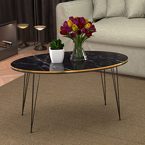 [en.casa] Couchtisch Hirtshals Beistelltisch 41 x 90 x 50 cm Kaffeetisch aus Spanplatte und Metall Sofatisch für Wohnzimmer Schlafzimmer Marmor, schwarz