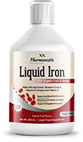 Pharmanostix Liquid Iron Supplement 500 mL - Made with Organic Fruit and Herbal Blend - Supported with Acai Powder, B Complex and Vitamin C - Mixed Fruit Flavour - Suitable for Vegans