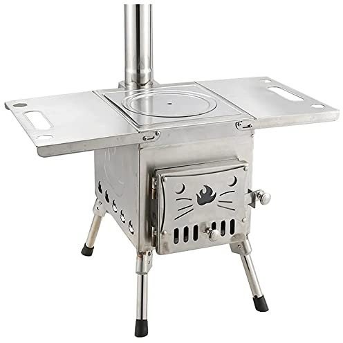 Poêle à Bois de Camping, poêles à Bois de Tente avec tuyaux de cheminée, Stockage Facile portatif léger en Acier Inoxydable de Type Fendu, pour Le Camping, la pêche sur Glace Randonnée