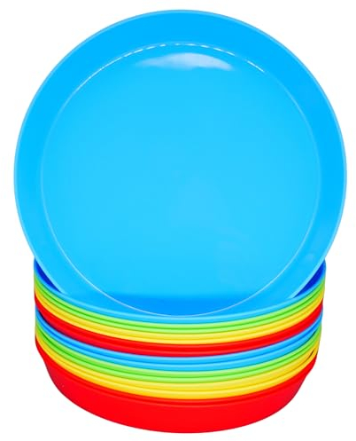 Bloomsworld 16 Kids Plastic Plates Set, Large 9.3 Inches, Reusable, BPA Free, Picnic and Party Tableware for Children and Adults