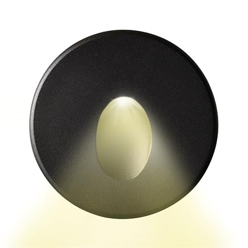 INNOVATE LED Einbaustrahler 24V DC Treppenbeleuchtung [ColorSwitch Wandleuchte Innen & LED Strahler Außen] Indirekte Beleuchtung Unterputzdose (Schwarz, Rund - Auslass Rund, Warmweiß 3000 K)