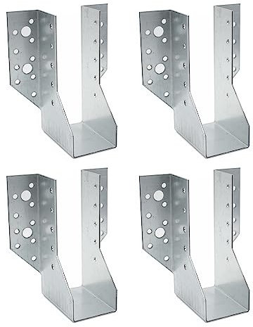 DOJA Barcelona Beam Brackets | Pack of 4 | Joist Hangers Type A | 90 x 205 x 75 mm | Zinc | Beam Connector with Wings | for Wooden Post Holders, Wooden Beams for Pergolas, SOPV90-4