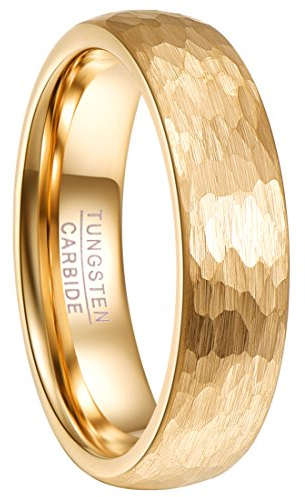 NUNCAD Ringe Gold Damen 6mm Wolfram Ring Facettiert Eheringe für Frauen Gehämmerte Paarring für Hochzeit, Versprechen, Alltag, Größe 57(18.1)