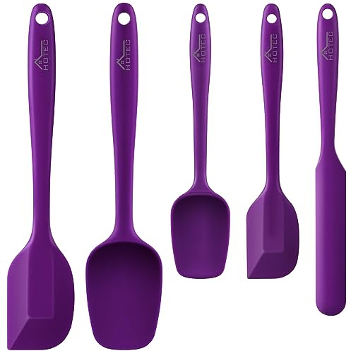 HOTEC High Heat Resistant Food Grade Silicone Rubber Spatula Set for Baking, Cooking, and Mixing Non Stick Dishwasher Safe BPA-Free Purple Set of 5