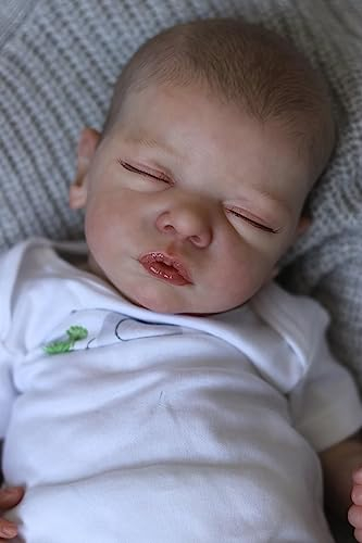 Anano Reborn Baby Puppen Lebensechte 48CM Stoffkörper Reborn Babypuppe Junge Wie Echtes Baby Weich Realistisch Schlafender Silikon Newborn Neugeborene Baby Puppe