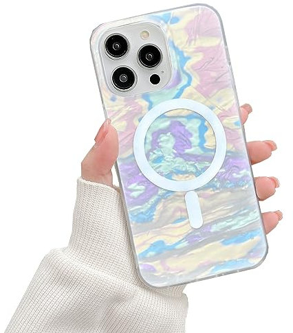 EYZUTAK Magnetic Case for iPhone 14 Pro Compatible with Magsafing, Glitter Iridescent Seashell Phone Cover Shockproof Anti-fingerprint Colorful Slim TPU Bumper Case - Colorful Line
