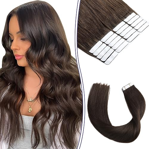Sindra Haar Extensions Echthaar Tape in Extensions Echthaar Real Human Hair Dunkel Braun 20pcs 50g 40cm T#2 16 Zoll