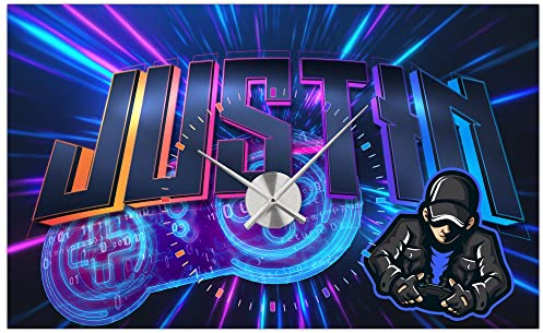 timalo® XXL Gaminguhr Gamer Poster personalisiert mit Namen | Zimmer Dekoration Banner Uhr Bild mit Uhrwerk Deko Wanduhr Wandbild Neon | pu-8-120x61cm-d