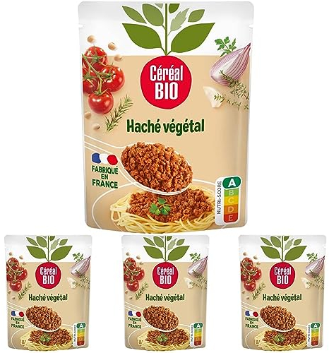 Céréal Bio Haché Végétal façon Bolognaise au Soja - Sachet Micro-ondable, Rapide à Réchauffer - Végan et Bio - 250g - 206462 (Lot de 4)