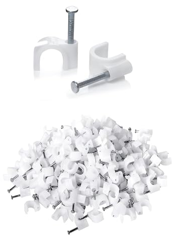Fermacavi Muro,Fermacavo Fisso Tondi 100 PCS Chiodi per Fili a MuroNylon Gestione Cavi con Chiodi in Acciaio Ferma Cavi per Pareti Ufficio Casa Fissaggio Cucina Bianco 12mm