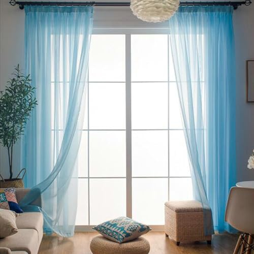 Daesar Vorhänge Lichtdurchlässig mit Ösen, Vorhänge Azurblau 2er Set 132x137CM Einfarbig Gardinen Halbtransparent Küche Wohnzimmer