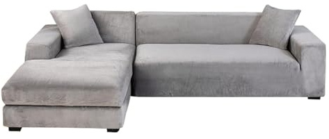 GUYIRT Couch Überwurf L Form Kratzfest Katzen, L Förmiger Sofabezug, Sofa Überzug Ecksofa Samt, Sofabezug Ecksofa L Form Stretch, Waschbar (hellgrau,3+3 Sitzer)