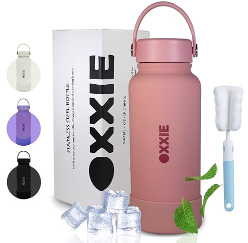 OXXIE Botella Termica 1 Litro | Botella de Agua de Acero Inoxidable Reutilizable | Botella de Agua Niños | Sin BPA | Isotérmica y Hermetica | Adultos, Deporte, Oficina, Yoga, Viaje (Rosa)