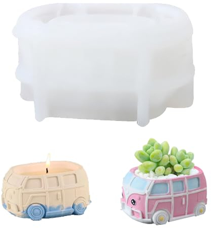 WakiHong Silikonformen Gießformen,Bus Silikonform Kerzenhalter,Beton Gießform,Auto Gießform Kerzenhalter,für DIY Kerzen Blumentöpfe Heimdekor Vorratsgefäß.