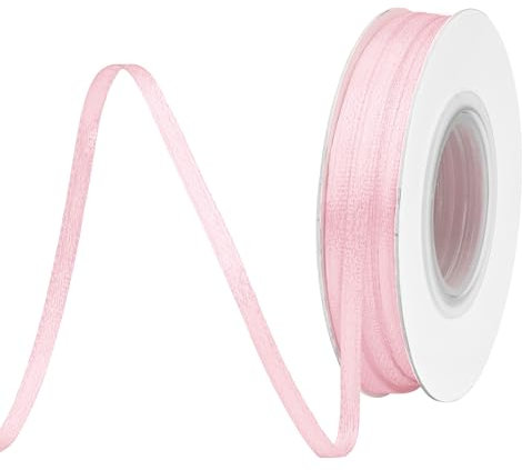 BVIEAKD 3mm breit 45m Long Double Face lt Pink Satin Ribbon Stoffband für Geschenkverpackungen Sehr geeignet für Hochzeiten Dekoration Blumenstrauß Ballons Kunsthandwerk Nähen Haarschleife