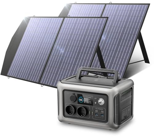 ALLPOWERS R600 générateur solaire avec 2 panneaux solaire pliables de 100W, 299Wh batterie LiFeP04, Chargement rapide sans fil 15W, fonction UPS, Entrée maximale de 400W, camping, extérieur, jardin