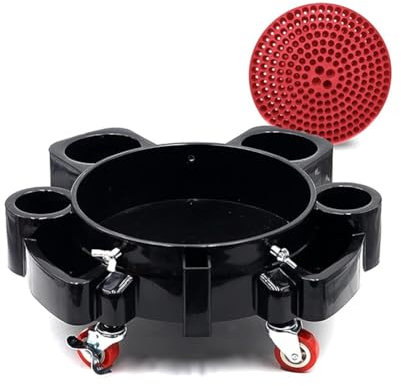 Junterone Seau Roulant Amovible Dollys Multifonctionnel Roulant pour Chaise de Lavage de Détail de Voiture avec 5 roulettes Pivotantes et Filtre