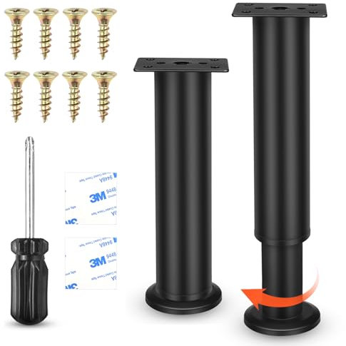 2 Pièces Pied Meuble Réglable, Réglable de 18 à 30 cm Pied Meuble Salle de Bain, Base en Caoutchouc Silencieux et Résistant aux Rayures, Pied de Lit en Acier, Adapté aux Lits, Canapés, Armoires